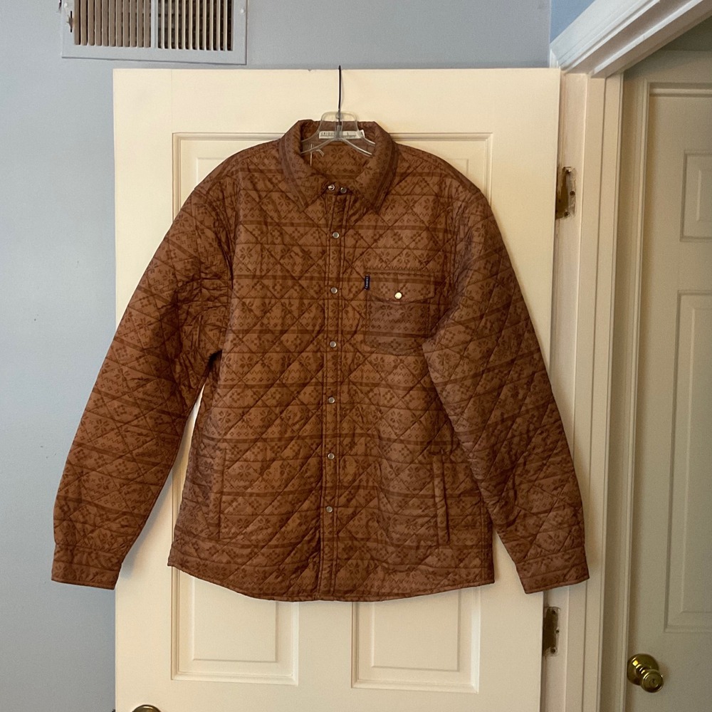 Criquet Quilted Shacket Brown Fair Isle Print Shirt Jacket Mens Large NWT - Picture 3 of 9